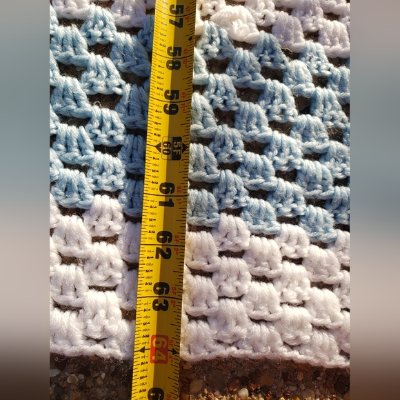 Handmade Vintage crochet 64x58 Baby blue color block blanket - Picture 10 of 15